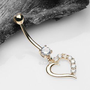14 Karat Gold Journey Sparkle Heart Dangle Belly Button Ring